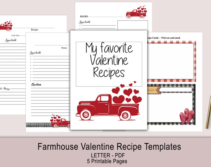 Farmhouse Valentine Recipe Templates INSTANT DOWNLOAD