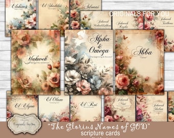 The Glorious Wonderful Names of GOD-Christian Printable Scripture CARDS, Digital Download, Printable Bible Verses, Prayer Cards