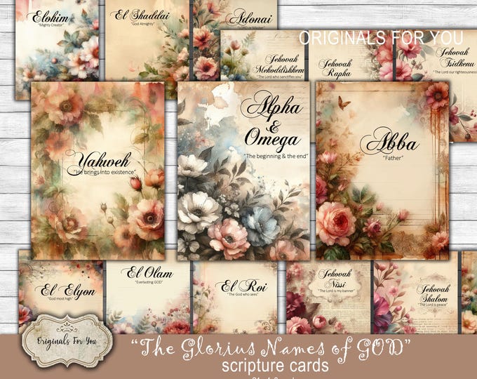 The Glorious Wonderful Names of GOD-Christian Printable Scripture CARDS, Digital Download, Printable Bible Verses, Prayer Cards