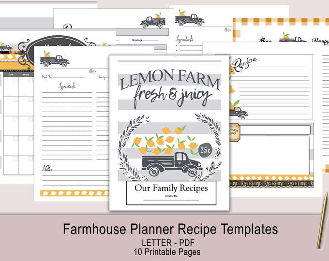Farmhouse Lemon Farm Recipe Planner Template
