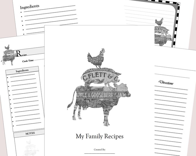 Farmhouse, Blank Recipe Notebook, Large 8.5x11" Recipe book