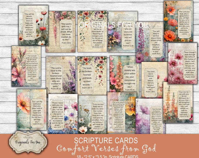 Christian Printable Scripture cards, "Comfort Verses from God", Watercolor, Digital Download, Printable Bible Verses, Prayer Cards