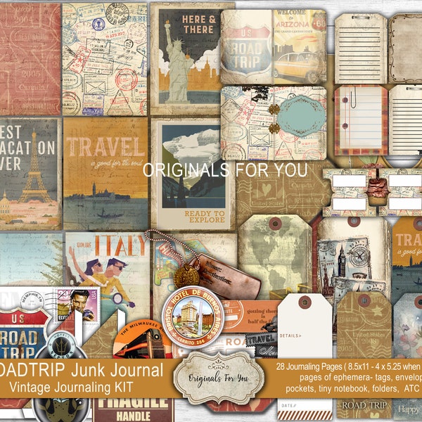 Junk Journal, Shabby, Travel Kit, Road Trip, Camper, RV, Vintage, Vacation, Travel Ephemera, Printable, Digital Download