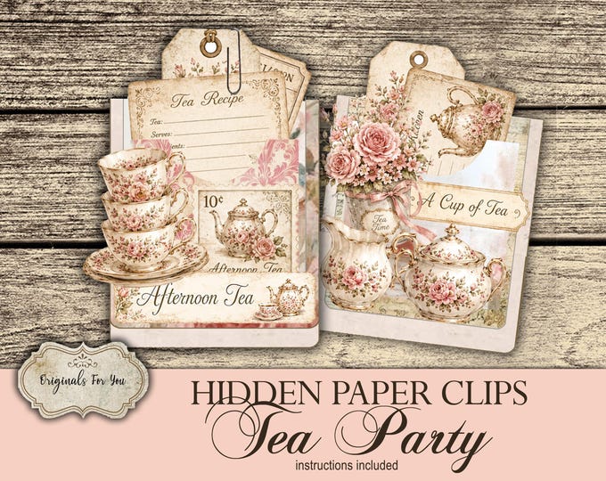 Hidden Paperclips Kit- TEA PARTY- OriginalsForYou- Printable Digital Download