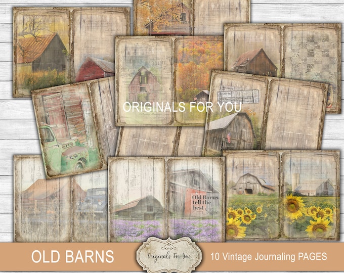 OLD BARNS, Junk Journal, Vintage Journaling Kit, Barns ephemera, Tags, Digital Download, Junk Journal Kit, Journaling Kit