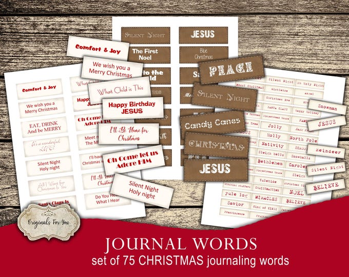 CHRISTMAS JOURNALING WORDS, Embellishments for Junk Journals, Printable Junk Journaling Words, Ephemera, Christmas, Junk Journal Words
