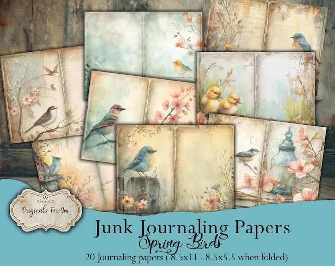 SPRING BIRDS Junk Journal Ephemera, Shabby, Birds, Vintage, Printable, Digital Download, Shabby Chic