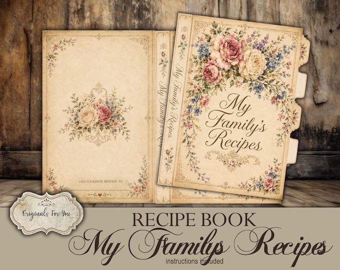My Family's Recipes, RECIPE KIT, Baking, Cookbook, Dessert, Junk Journal, Printable, Cookies, Digital Download
