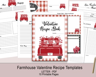 Farmhouse Valentine Recipe Templates Planner INSTANT DOWNLOAD