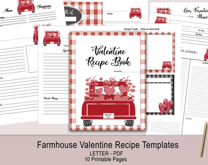 Farmhouse Valentine Recipe Templates Planner INSTANT DOWNLOAD