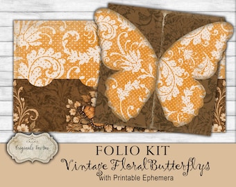 Folio Kit - Vintage FALL/AUTUMN Floral Butterfly's- junk Journal Papers, Shabby, Printable, Digital Download