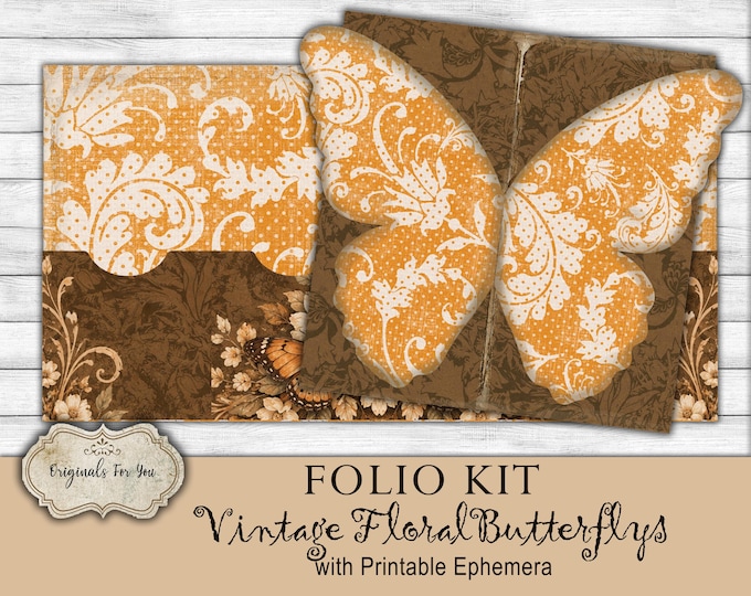 Folio Kit - Vintage FALL/AUTUMN Floral Butterfly's- junk Journal Papers, Shabby, Printable, Digital Download