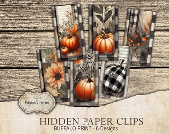 HIDDEN PAPER CLIPS for Junk Journals, papers and Books, "Buffalo Print Pumpkins" use for book markers or tabs