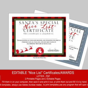EDITABLE &quot;nice list&quot; AWARDS, CERTIFICATES, Christmas, printable, editable