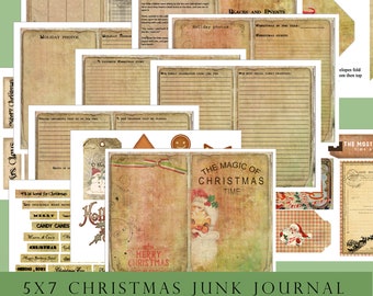 JUNK JOURNAL, Christmas Memories, 5x7 Junk Journal, Santa, Christmas, Kit, December, Gift, Printable, Digital Download