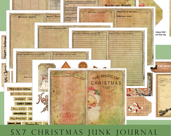 JUNK JOURNAL, Christmas Memories, 5x7 Junk Journal, Santa, Christmas, Kit, December, Gift, Printable, Digital Download