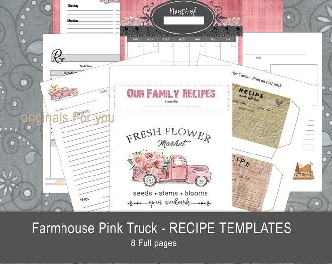 FARMHOUSE Pink Truck RECIPE Templates printable journal Instant PDF download