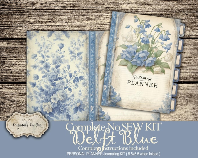 Delft Blue- Junk Journal- NO SEW KIT- Printable Personal Planner, Planner, Daily Journal Planner, Personal Organizer, Personal Notebook