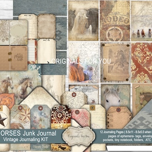 HORSE Junk Journal, Vintage Journaling Kit, equestrian, Horse Ephemera,  Tags, Digital Download, Junk Journal Kit, Western