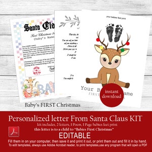 Carta personalizada de Papá Noel, primera Navidad del bebé, carta navideña a Papá Noel, carta editable a Papá Noel, descarga instantánea e ilimitada