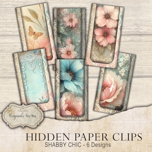 Clips para papel ocultos de estilo shabby chic para diarios basura, papeles y libros, para usar como marcadores de libros o separadores.