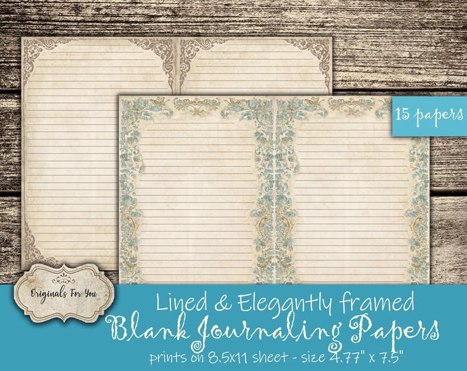 LINED & ELEGANTLY FRAMED blank journaling papers, Journal Pages, Vintage Journal, Junk Journal, Printable Journal, Journal.