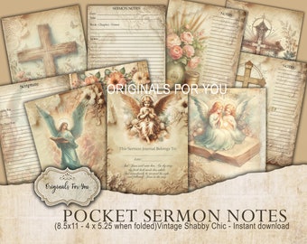 Shabby Chic Vintage Pocket Sermon Notes, junk journal, Christian journal