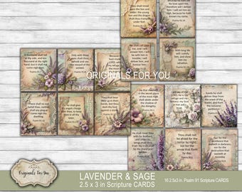 LAVENDAR & SAGE Shabby Chic Christian Printable Scripture cards "Psalm 91", Digital Download, Printable Bible Verses, Prayer Cards