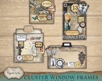 GRUNGE Cluster WINDOW Frames, including the card inserts —Vintage Printable Frames Ephemera.
