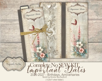 Printable Dates Planner Folio, Digital Ephemera Pack, Junk Journal Calendar Folder, Birthday, Special Dates, Insert Add on Pack, Perpetual