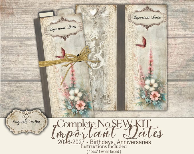 Printable Dates Planner Folio, Digital Ephemera Pack, Junk Journal Calendar Folder, Birthday, Special Dates, Insert Add on Pack, Perpetual