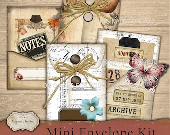 MINI ENVELOPE KIT with ephemera, Vintage Junk Journaling, Vintage Envelope, Junk Journals and other Paper Crafts, Pockets & Ephemera