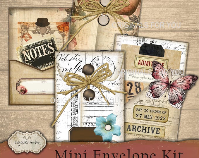 MINI ENVELOPE KIT with ephemera, Vintage Junk Journaling, Vintage Envelope, Junk Journals and other Paper Crafts, Pockets & Ephemera
