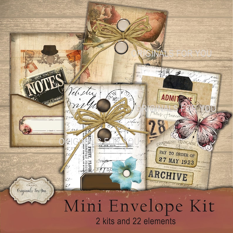 MINI ENVELOPE KIT With Ephemera, Vintage Junk Journaling, Vintage ...