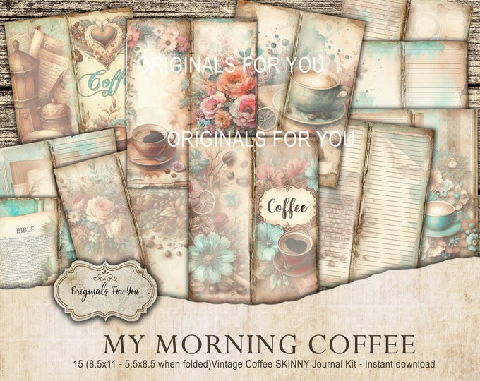 Coffee vintage skinny junk journal, shabby chic, antique, coffee, My Morning Coffee