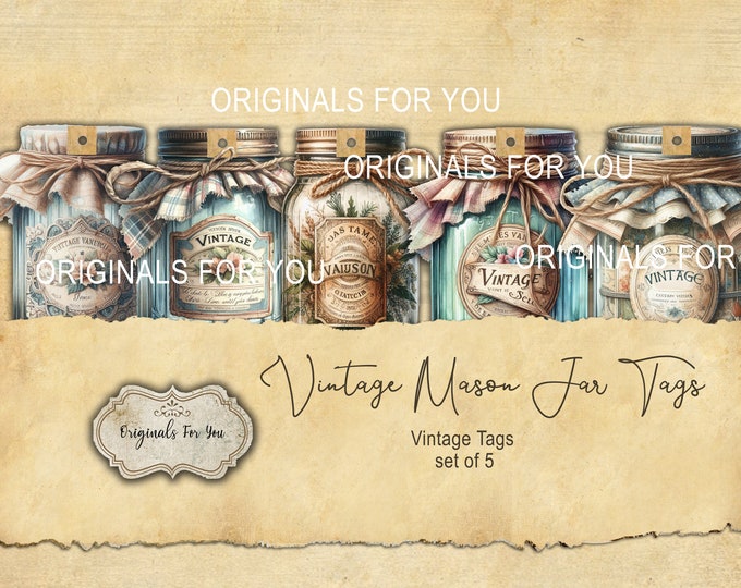 SHABBY CHIC Vintage Mason Jar Journal Tags - Junk Journal, Tags, Floral, Vintage, Shabby, Backing, Pink, Printable, Digital Download