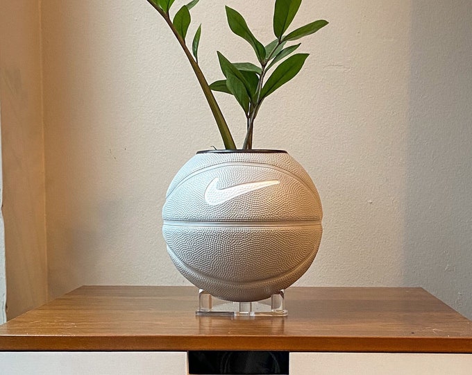 Grey & White Mini Basketball Planter