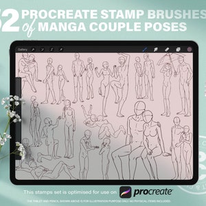 52 Manga Couple Stamp Guides. Anime Lovers Full Body Dynamic Poses Brushes. Procreate Digital Line Drawing Couple Portrait Illustration