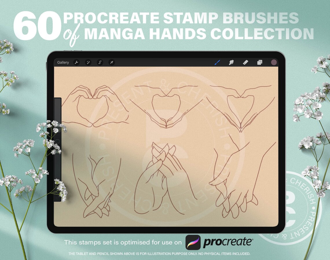 60 Procreate Hand Stamp Brushes Collection. Manga Chibi Hands Etsy