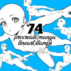 74 Procreate Anime Briefmarken - Manga Girl Line Art Bases | Dynamische Unterwasserposen | Weibliche Anatomie Referenz für Künstler | mit BONUS Paket! Bild 2