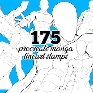 175 Procreate Men Close Up MEGA Stamps Pack - Faceless Manga Line Art Male Upper Body Dynamic Poses | Anatomy Man Torso Bases for Artists