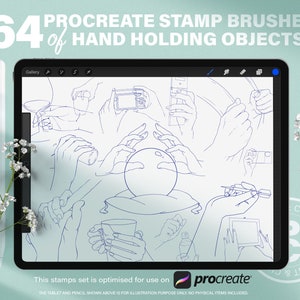 64 Hands Drawing Procreate Brushes Kit. Hands Holding Object Line Draft Guides. Hands Stamps Pack. Realistic Hands Drawing Stencils Set.