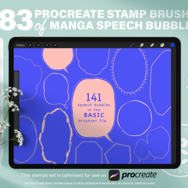 383 Procreate-Stempelpinsel mit Manga-Sprechblasen-Bundle. Leeres Comic-Chat-Blasen-Stempelset. Leerer Chat-Rahmen, Sammlung von Grenzstempeln.