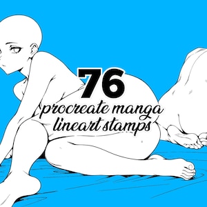 76 Procreate Anime Stamps - Manga Girl Line Art Bases | Dynamic Sit, Squat Poses | Female Anatomy Reference for Artists | with BONUS Pack! image 4