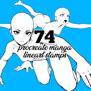 74 Procreate Anime Briefmarken - Manga Girl Line Art Bases | Dynamische Unterwasserposen | Weibliche Anatomie Referenz für Künstler | mit BONUS Paket! Bild 3