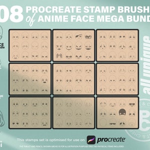 108 Procreate Anime Face Stamps Mega Bundle. Manga Head Clipart Stamp Brushes. Kawaii Cute Chibi Faces Eyes Mouth Cartoon Comic Expressions