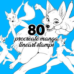 80 Procreate Anime Furry Poses | Dynamic Fox & Wolf Stamps | Anthro Character Lineart Bases | with BONUS Pack