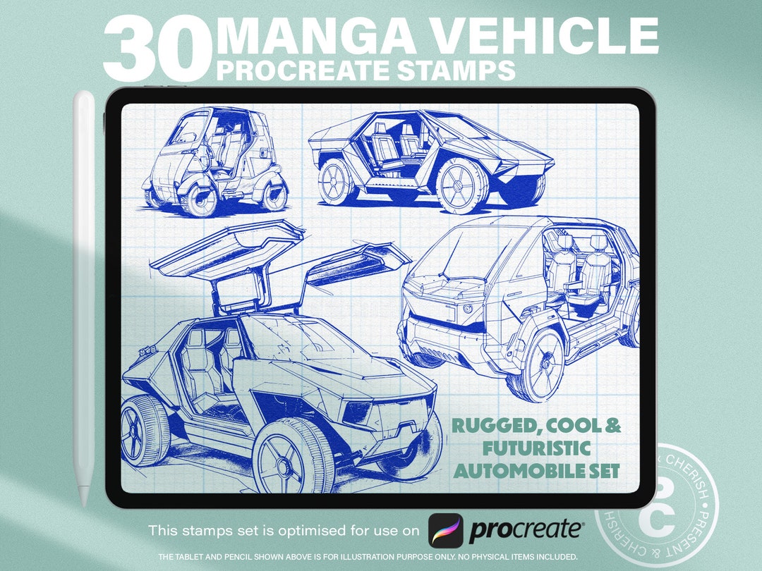 30 Procreate MANGA Cars Stamps | Procreate VEHICLE Stamp Brushes ...