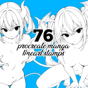 76 Procreate Succubus Stamps - Manga Demon Girl Bases | Dynamic Pose Pack A | Fantasy Character Reference for Artists | with BONUS Pack! image 3