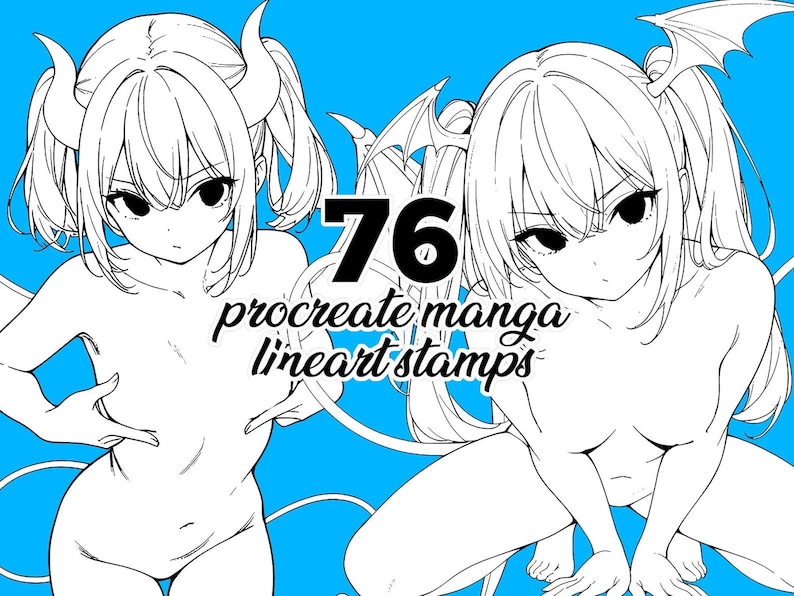 76 Procreate Succubus Stamps - Manga Demon Girl Bases | Dynamic Pose Pack A | Fantasy Character Reference for Artists | with BONUS Pack! image 3
